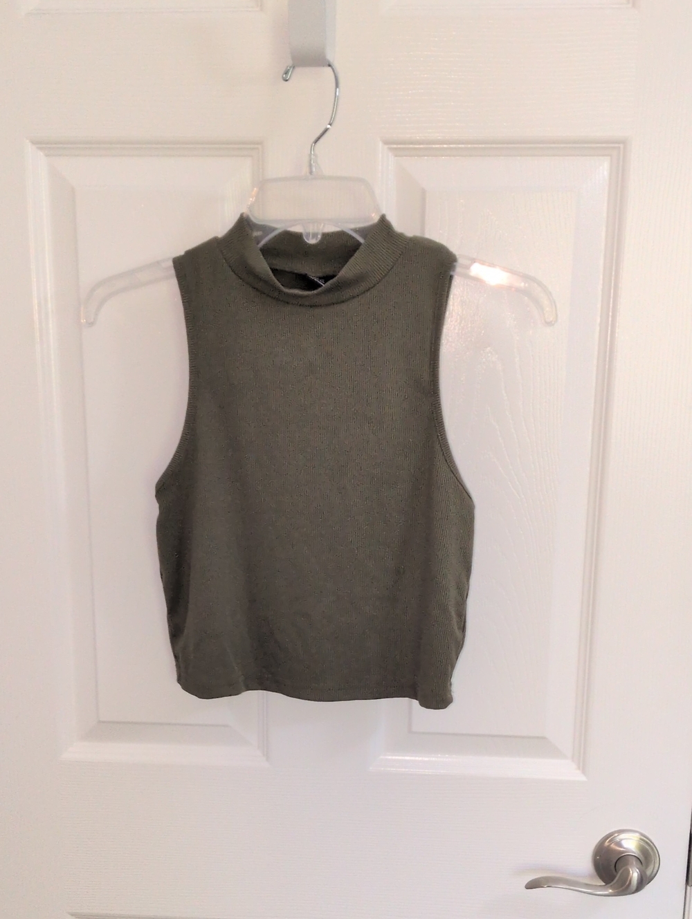 Shein Ribbed Mock Neck Sleeveless Cropped Top - Olive Green - L